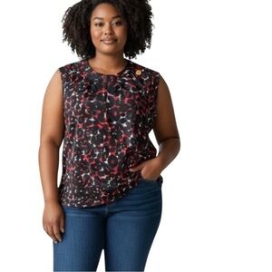 Michael Kors Silk Sleeveless Blouse Size 14 Red Black Abstract Print